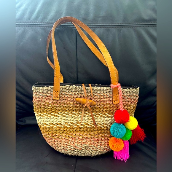 Handmade Handbags - Handwoven Basket Bag Tote  Leather Straps